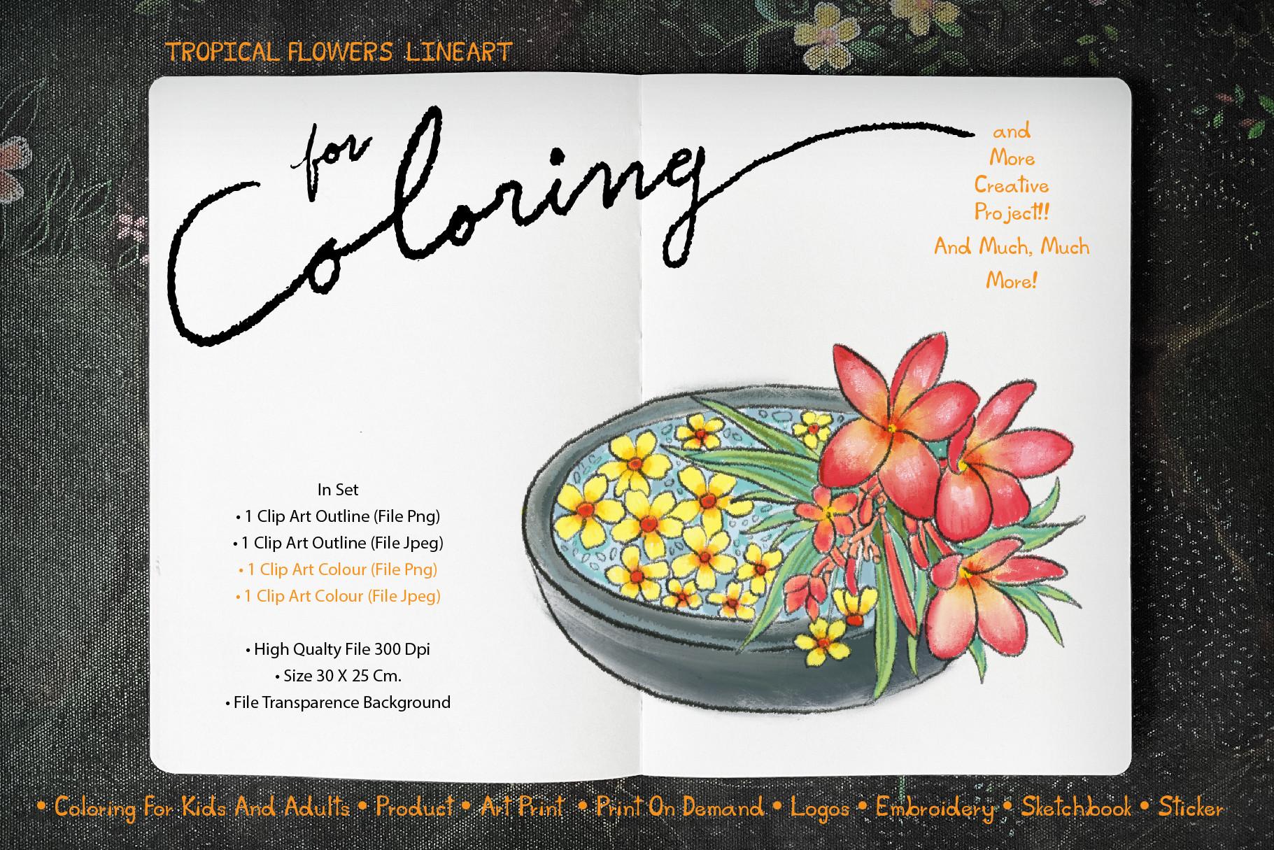Tropical Flowers for Digital Coloring