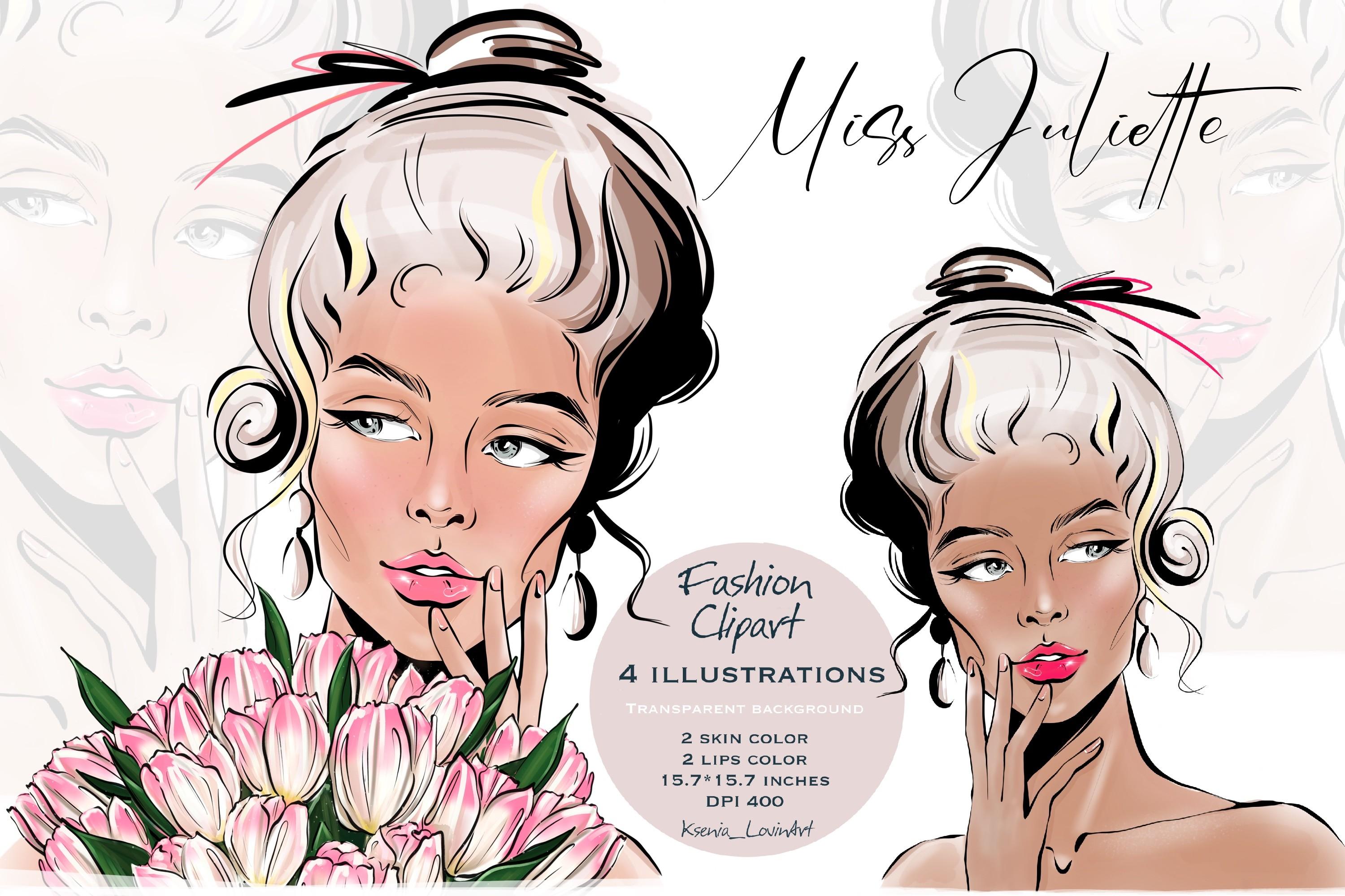 Fashion Girl with Tulips Clipart