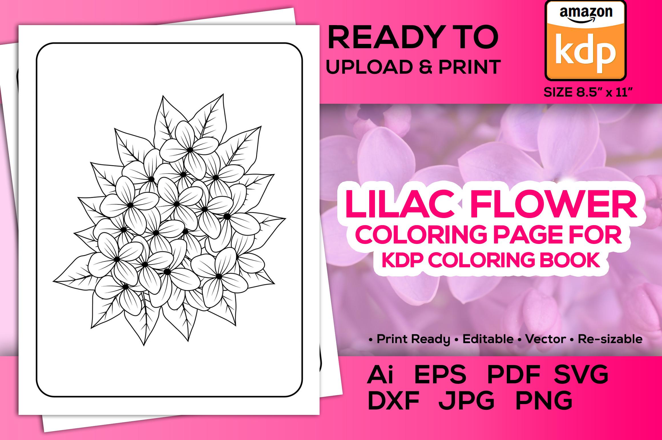 Lilac Flower Coloring Page Book for Kdp