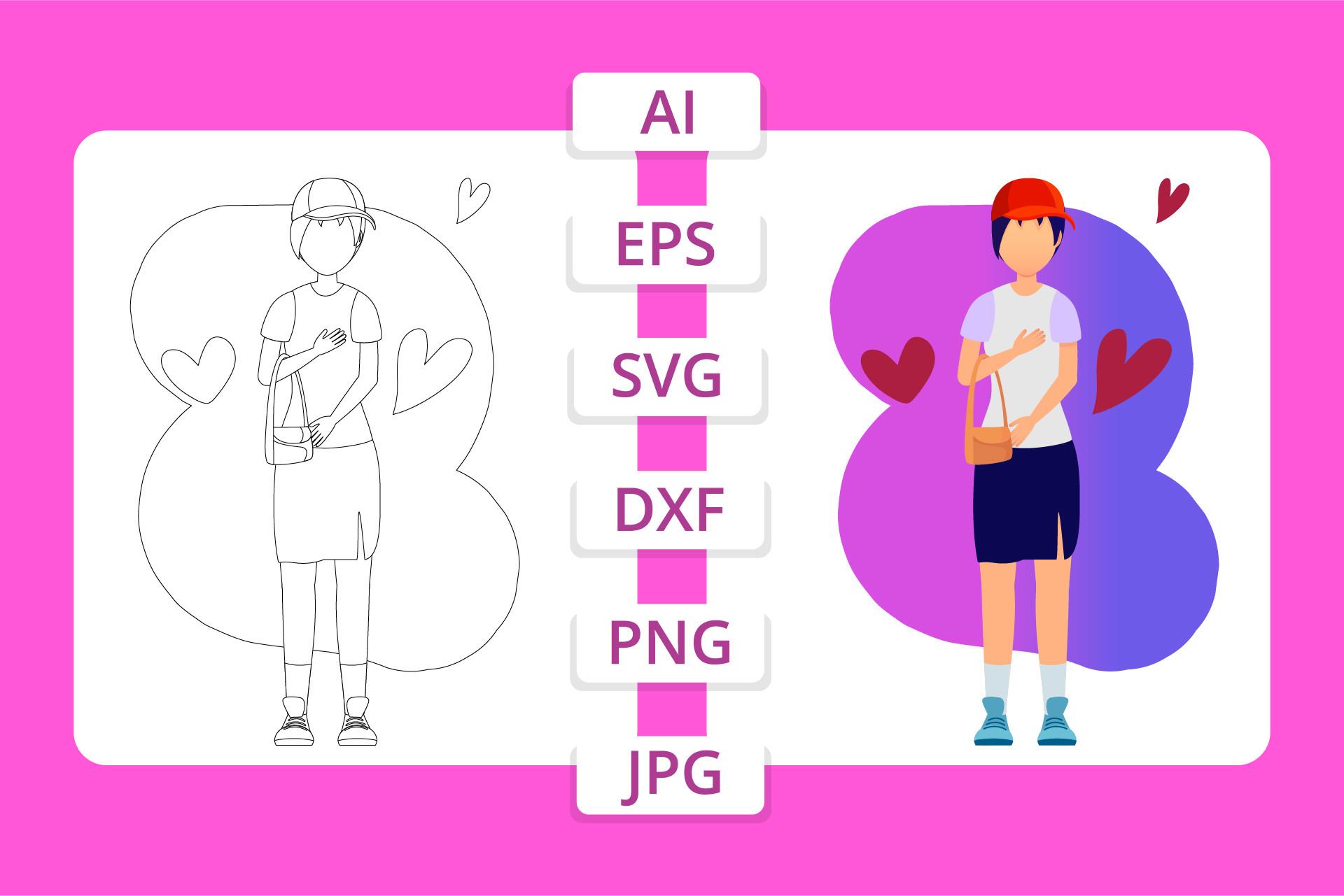 Valentine Shopping Girl Flat Style