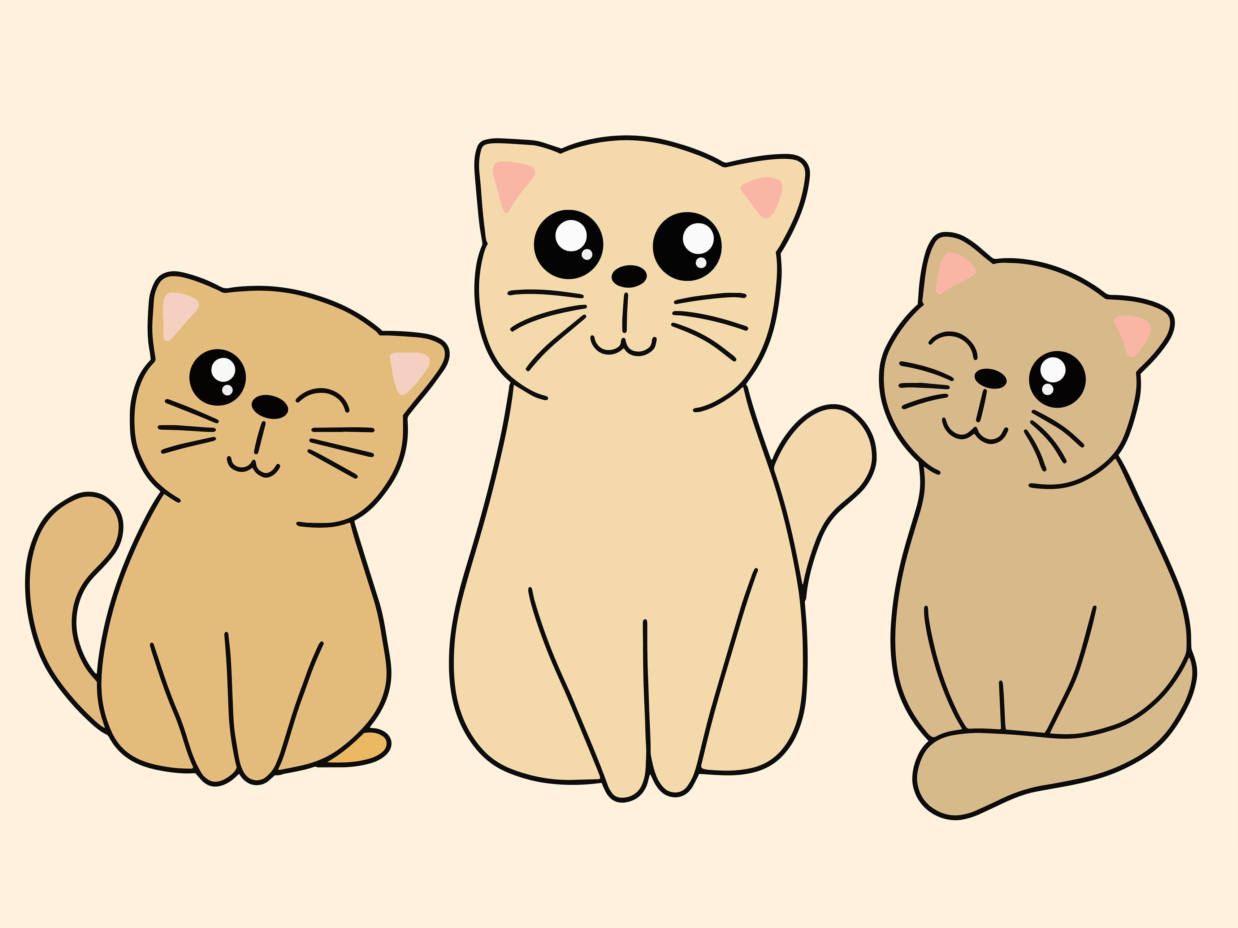 Set Cute Animal Cat Kitten Love Cartoon
