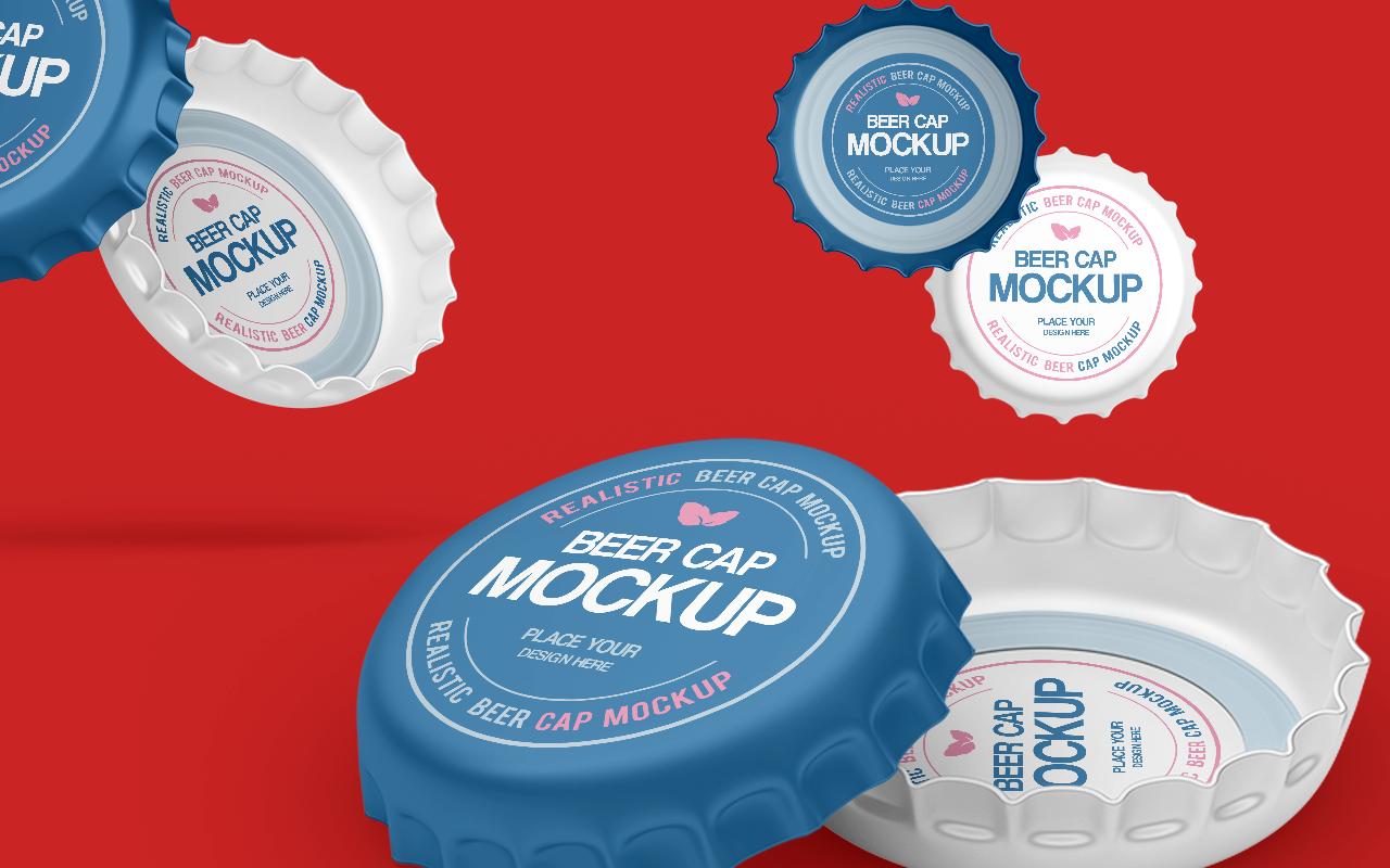 Soda Bottle Caps Realistic Mockups