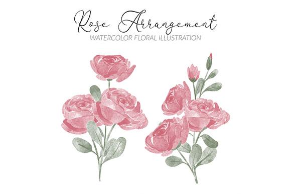 Watercolor Rose Flower Arrangement Set
