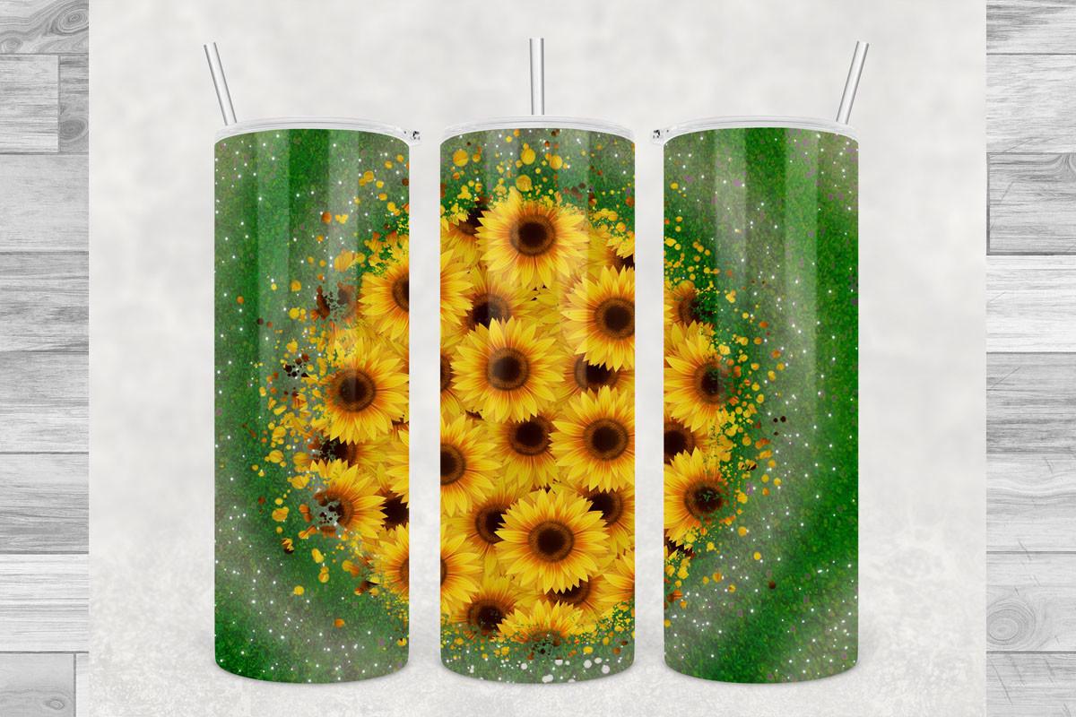 20oz Glitter GreenTumbler Sunflower
