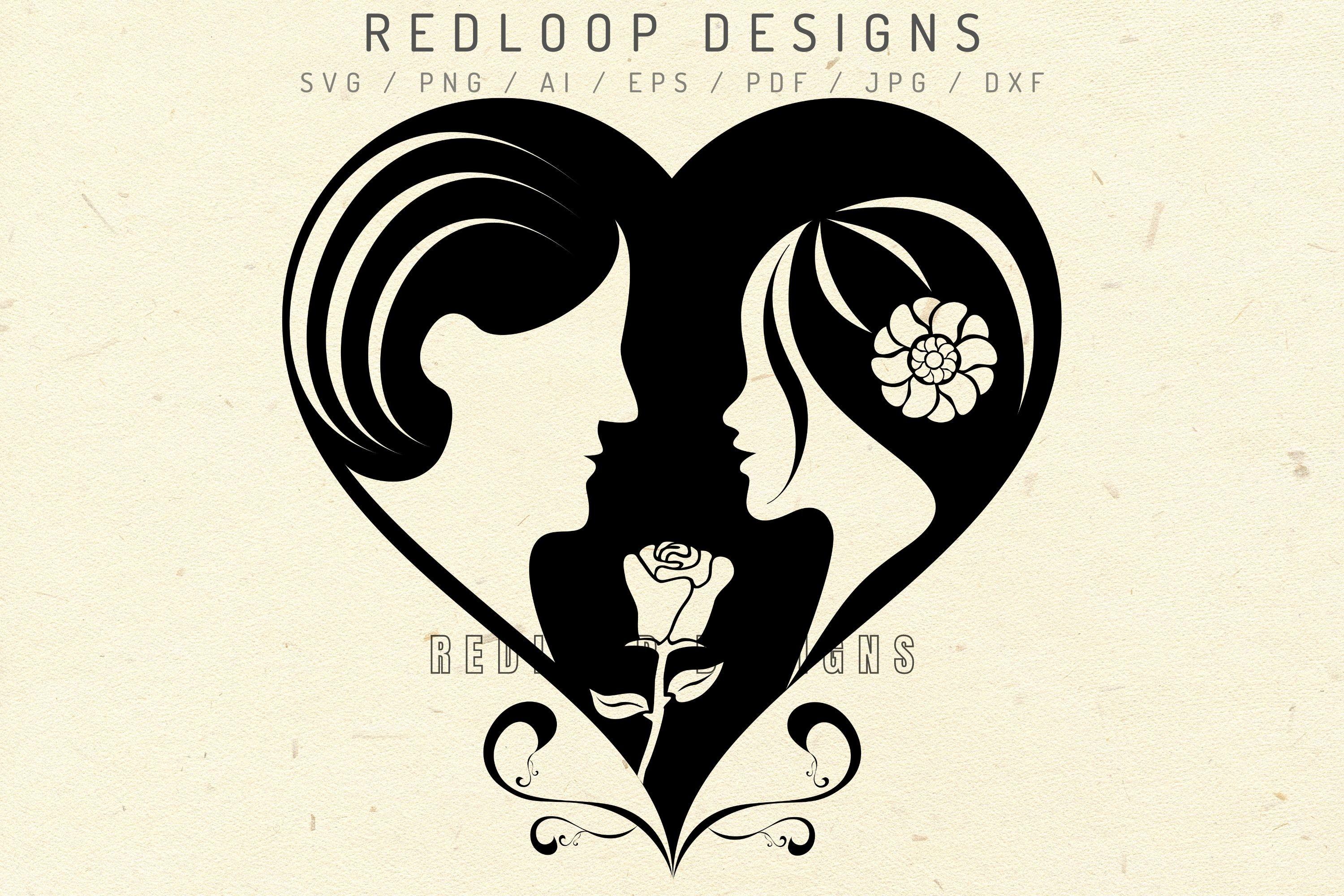 Valentine Couple in Black Heart with Rose