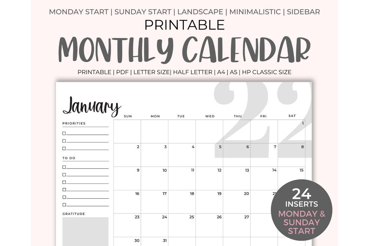 2022 Monthly Calendar