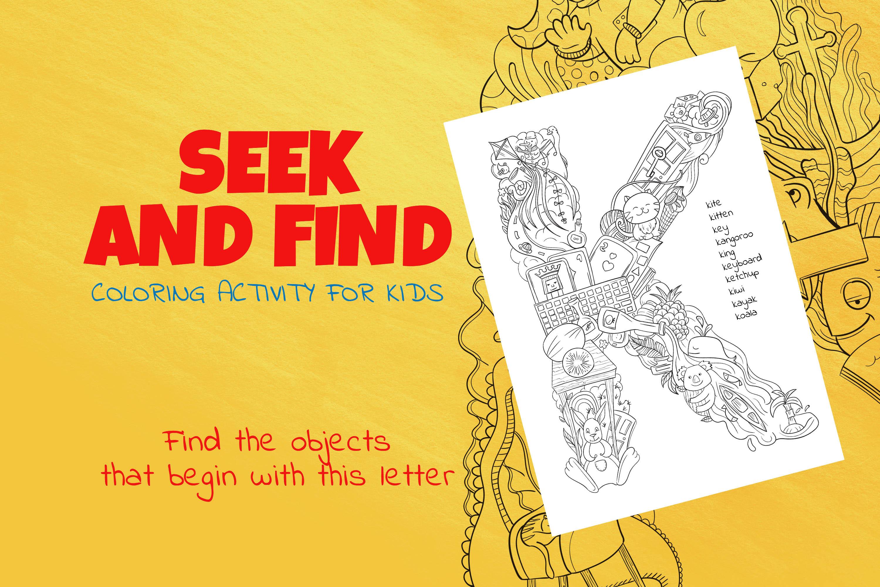 Letter K Look and Find Coloring Page