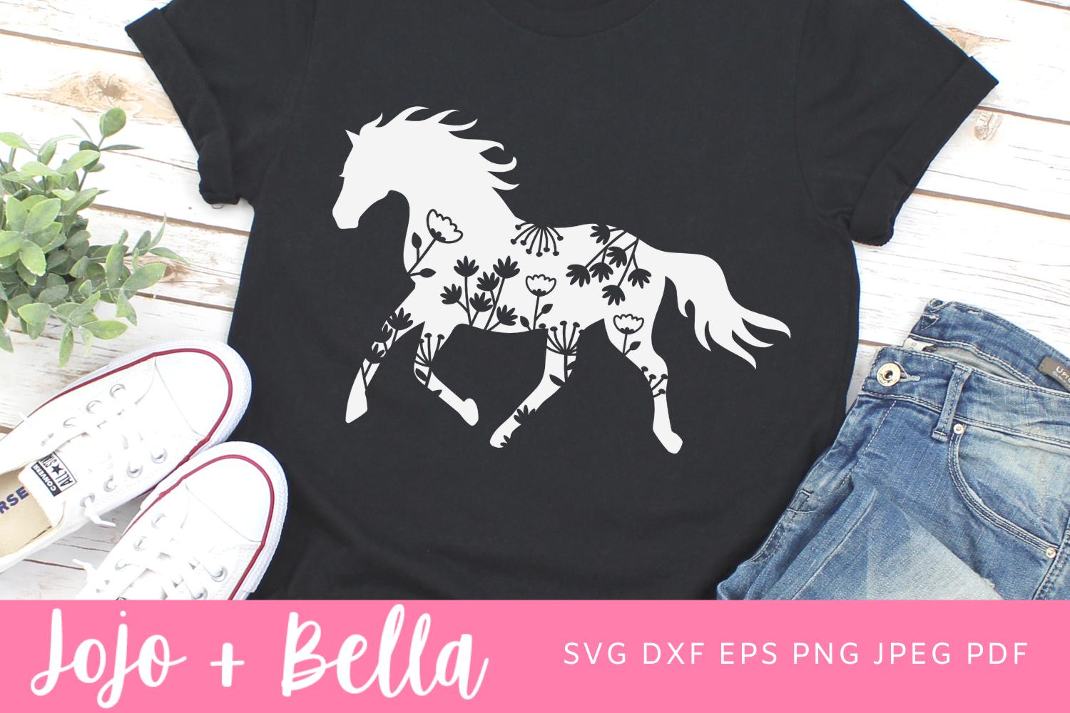 Floral Horse SVG, Horse Silhouette Svg