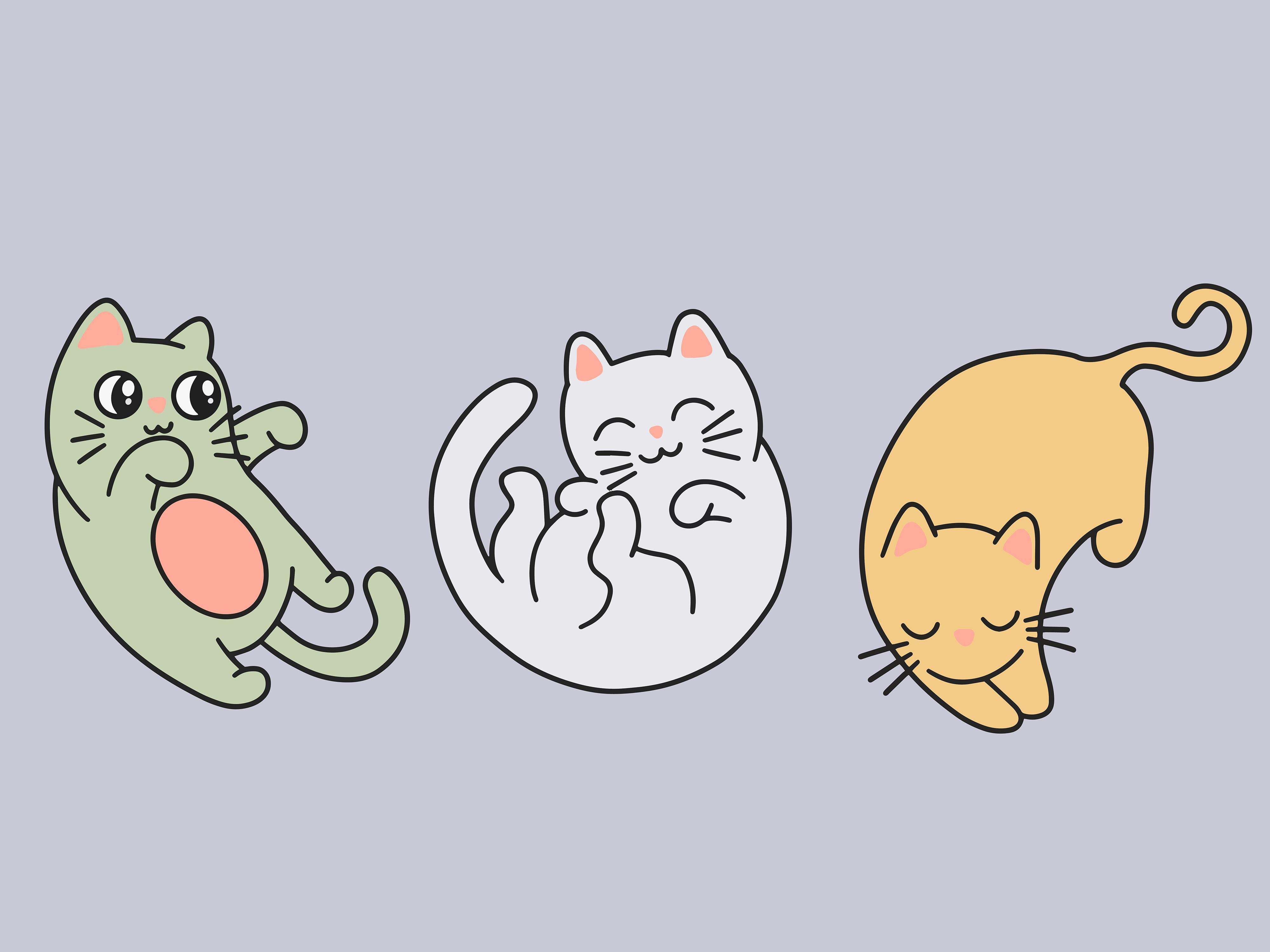 Set Cute Animal Cat Kitten Love Cartoon