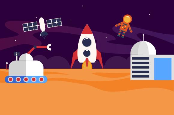 Outer Space with Satellites, Rockets and