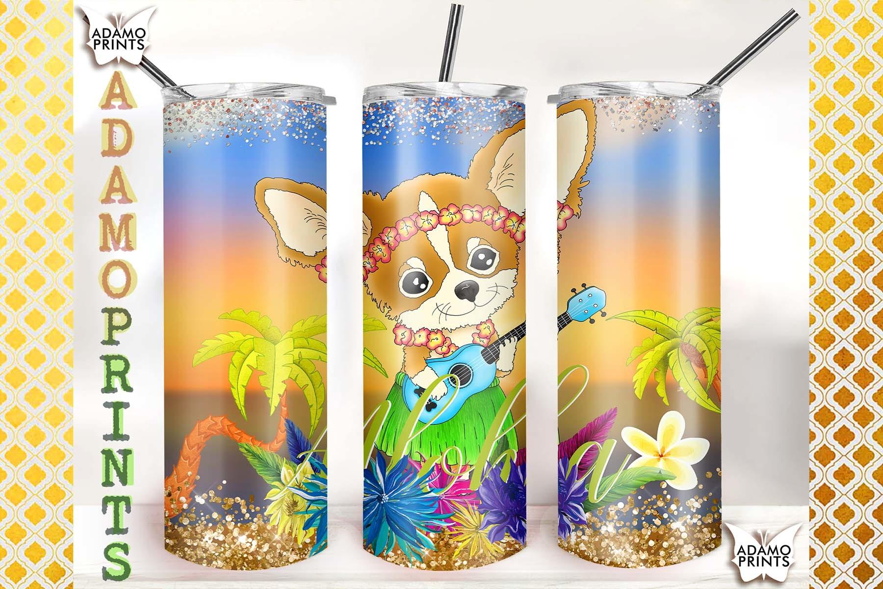Hawaiian Chihuahua Playing Ukulele 20oz