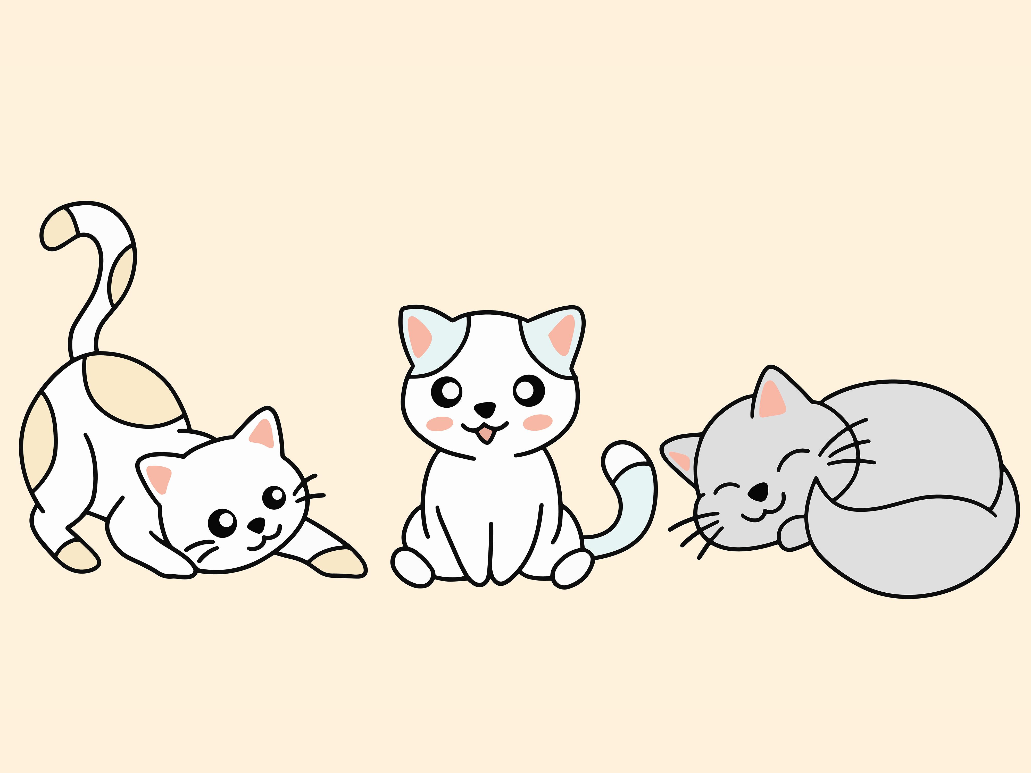 Set Cute Animal Cat Kitten Love Cartoon