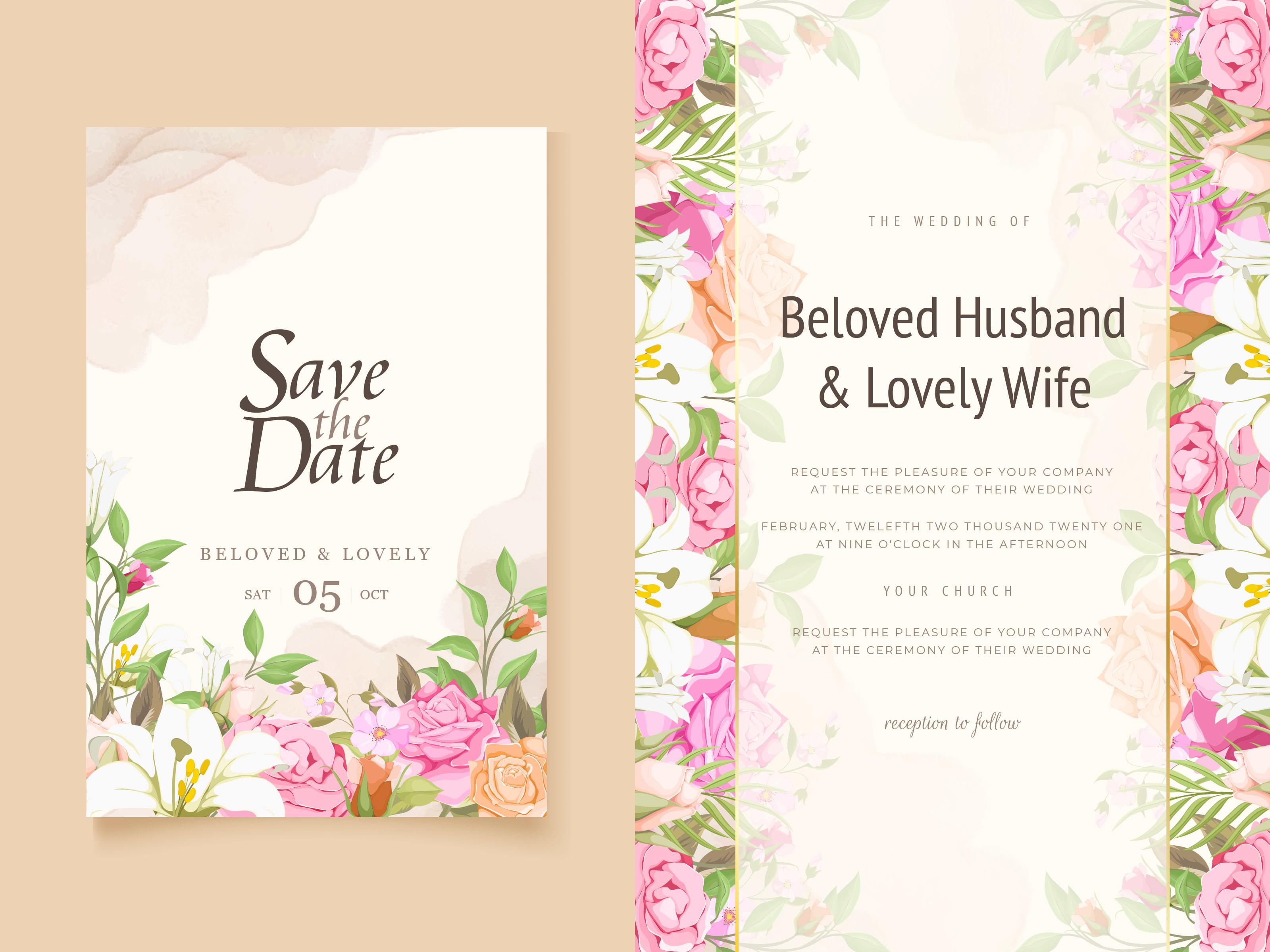 Wedding Invitation Card Floral Template