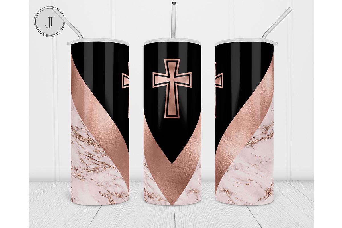 20oz Pink Marble Tumbler V Split Cross