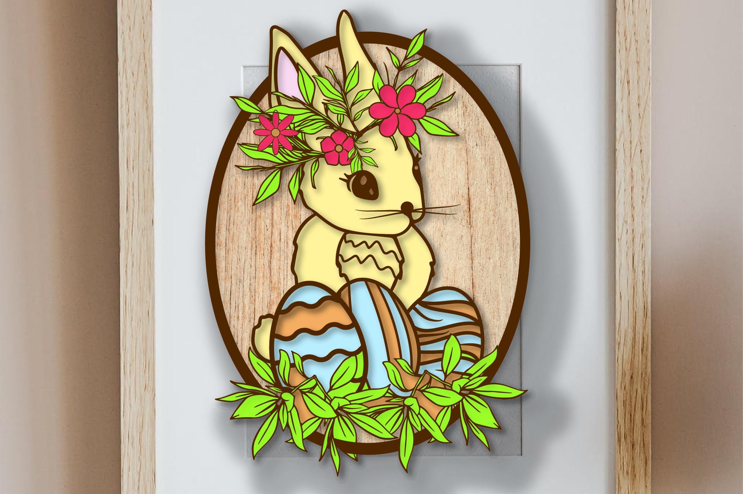 Floral Easter Bunny 3D Multilayer SVG