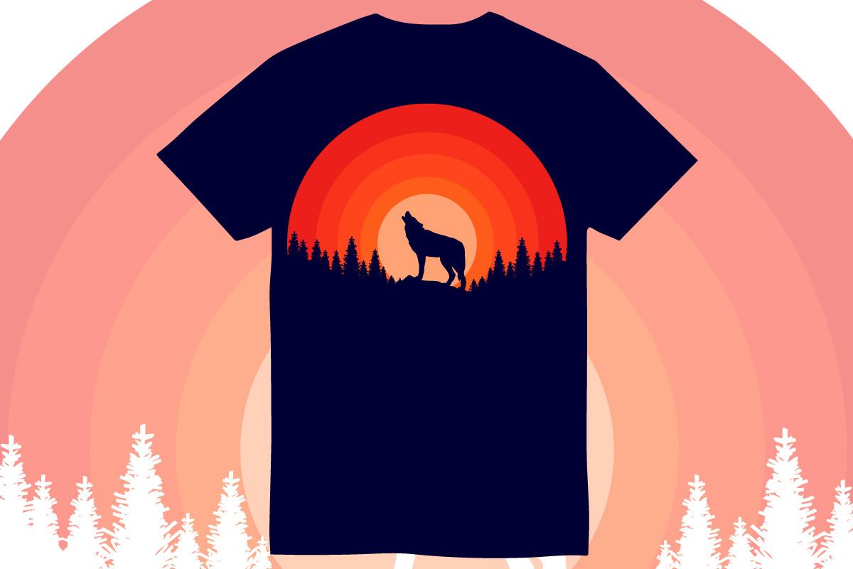 Hiking T Shirt Design with Wolf