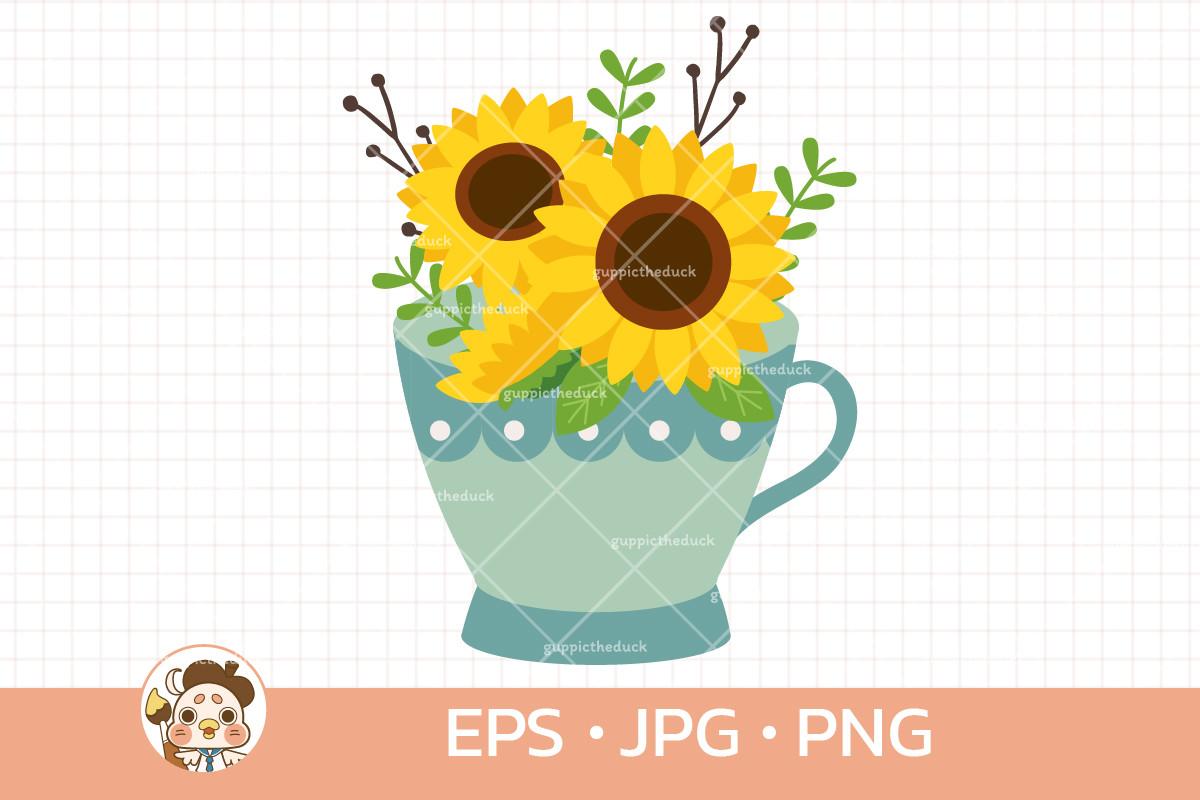 Bouquet Sunflower in Teacup, Vase