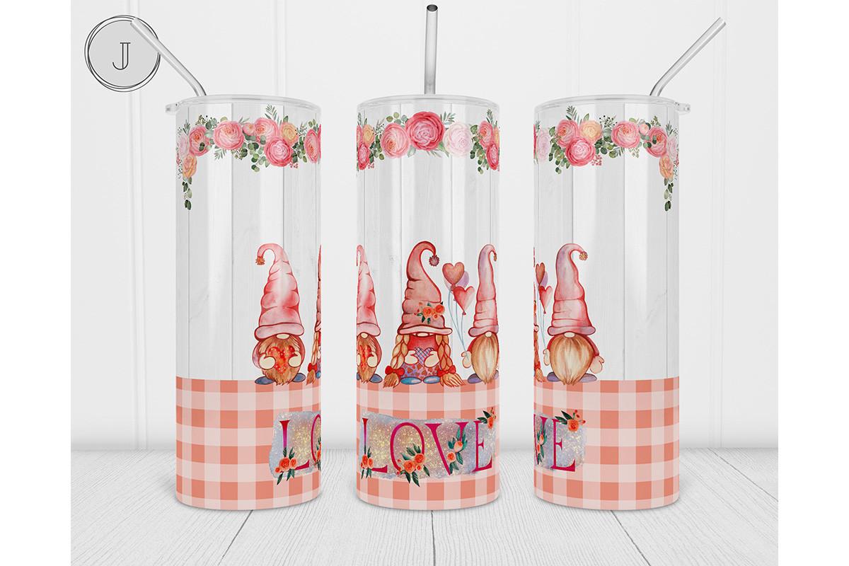 20oz Valentine Day Tumbler Gnome Flora
