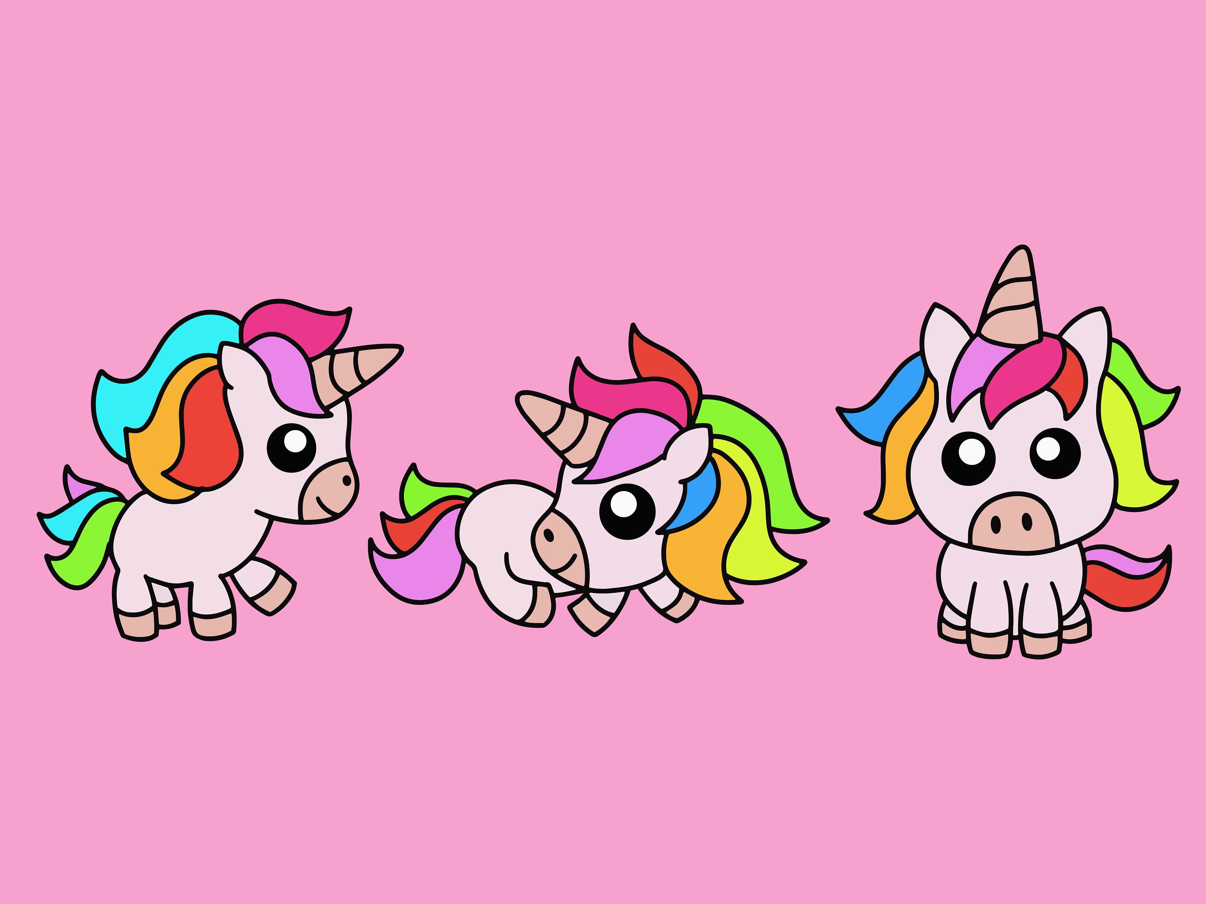 Set Cute Animal Unicorn Love Cartoon