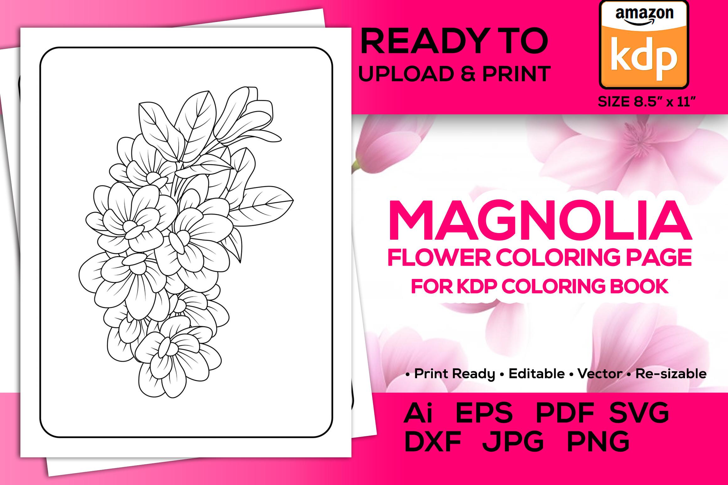 Magnolia Flowers Coloring Pages Kdp Book
