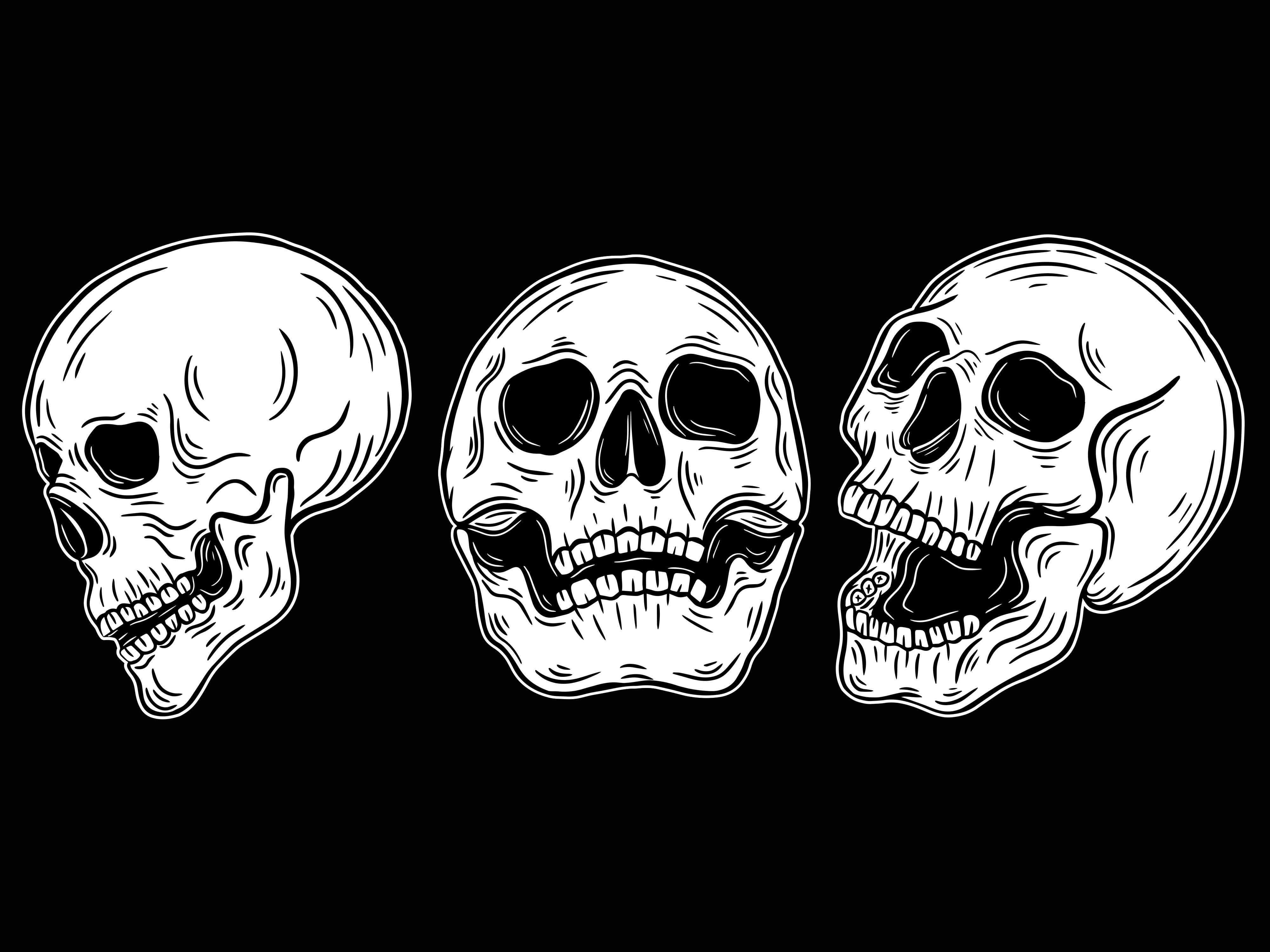 Set Dark Illustartion Skull Bones