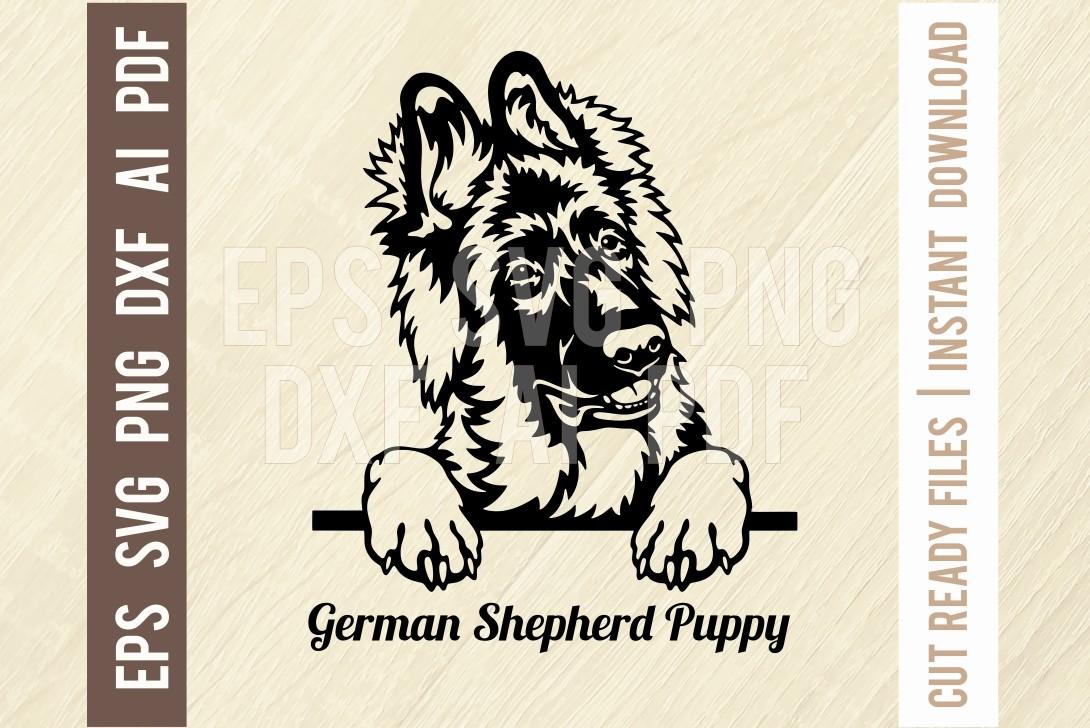 German Shepherd Puppy Peeking Dog