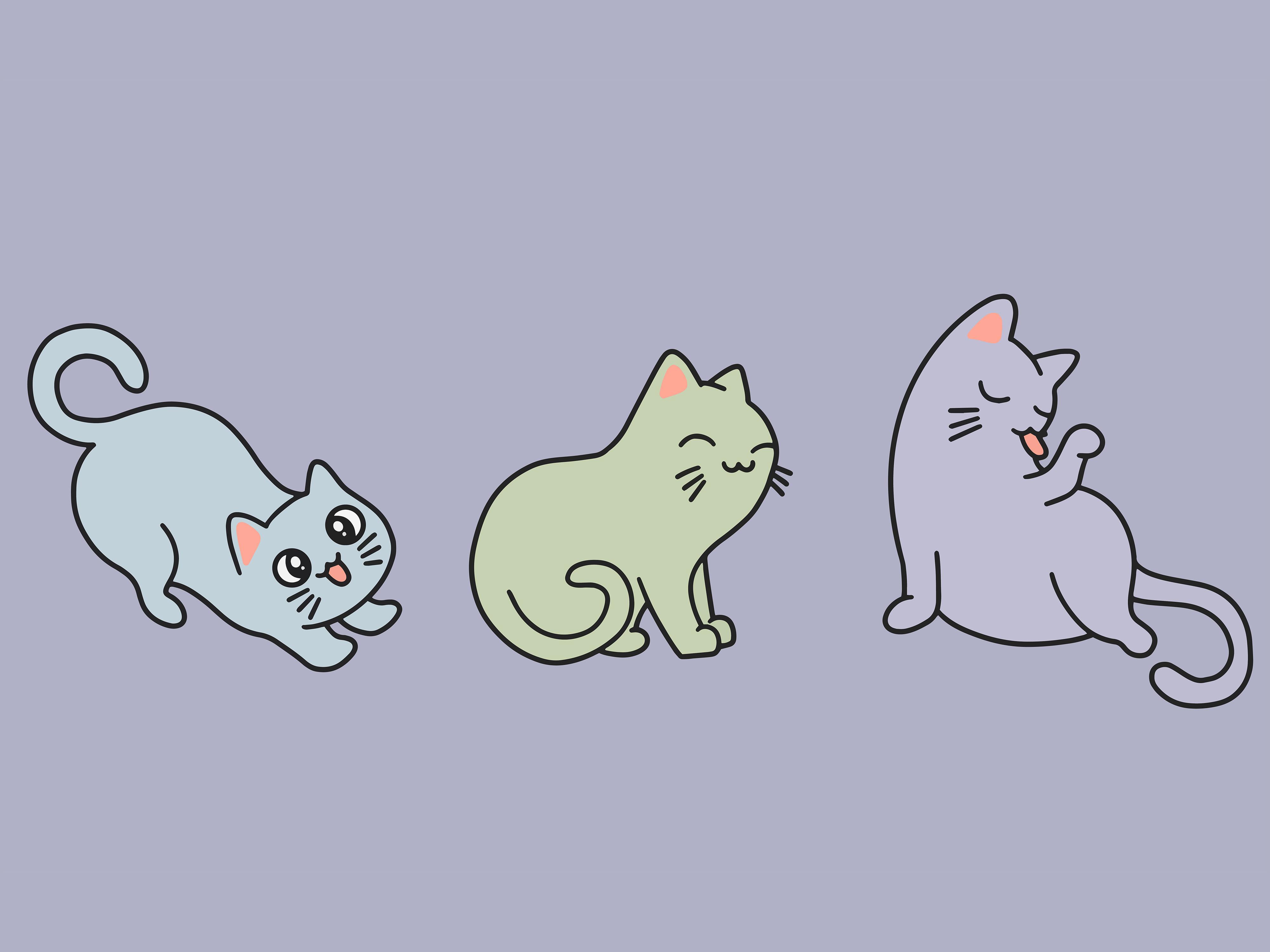 Set Cute Animal Cat Kitten Love Cartoon