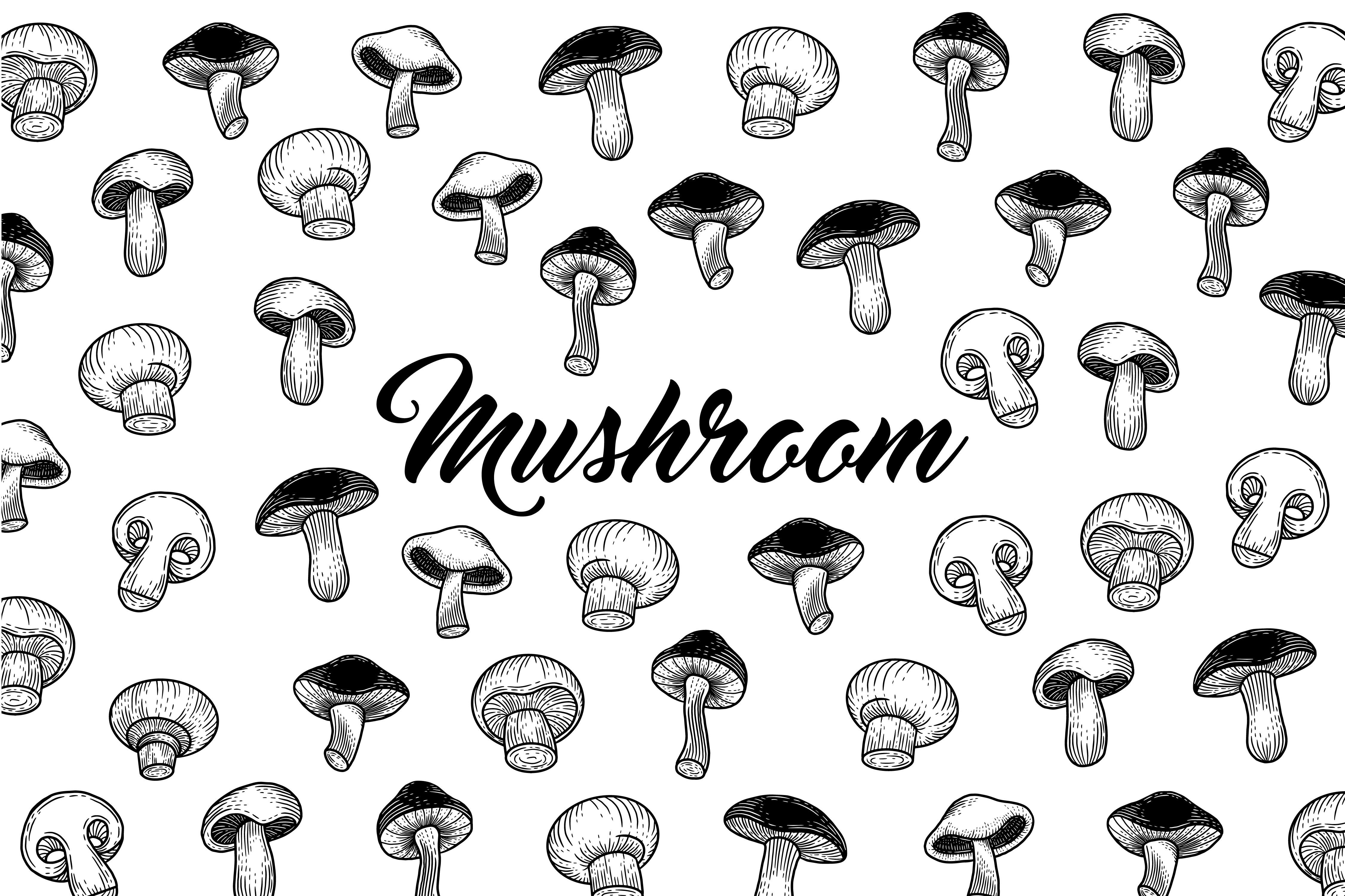 Set Mushroom Healthy Food Engraved