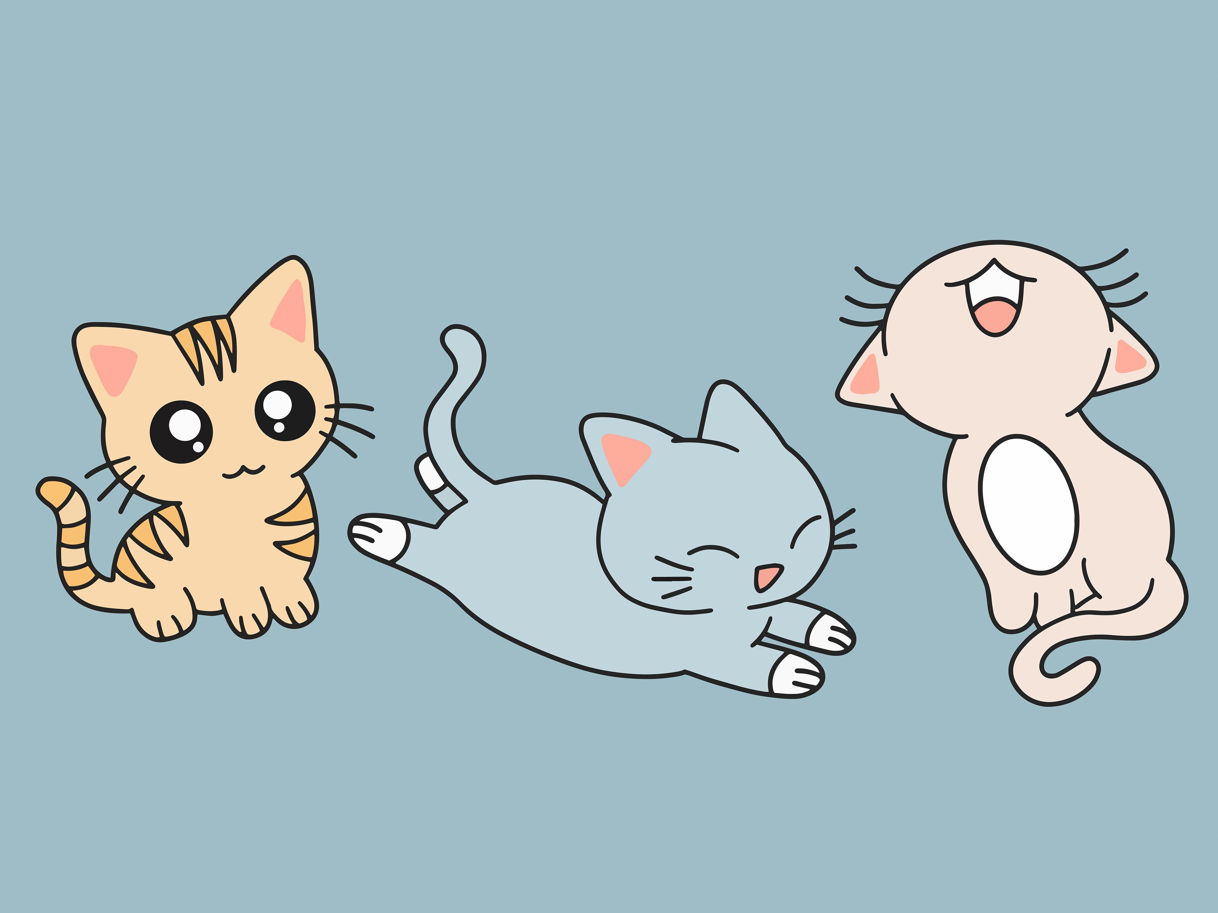Set Cute Animal Cat Kitten Love Cartoon