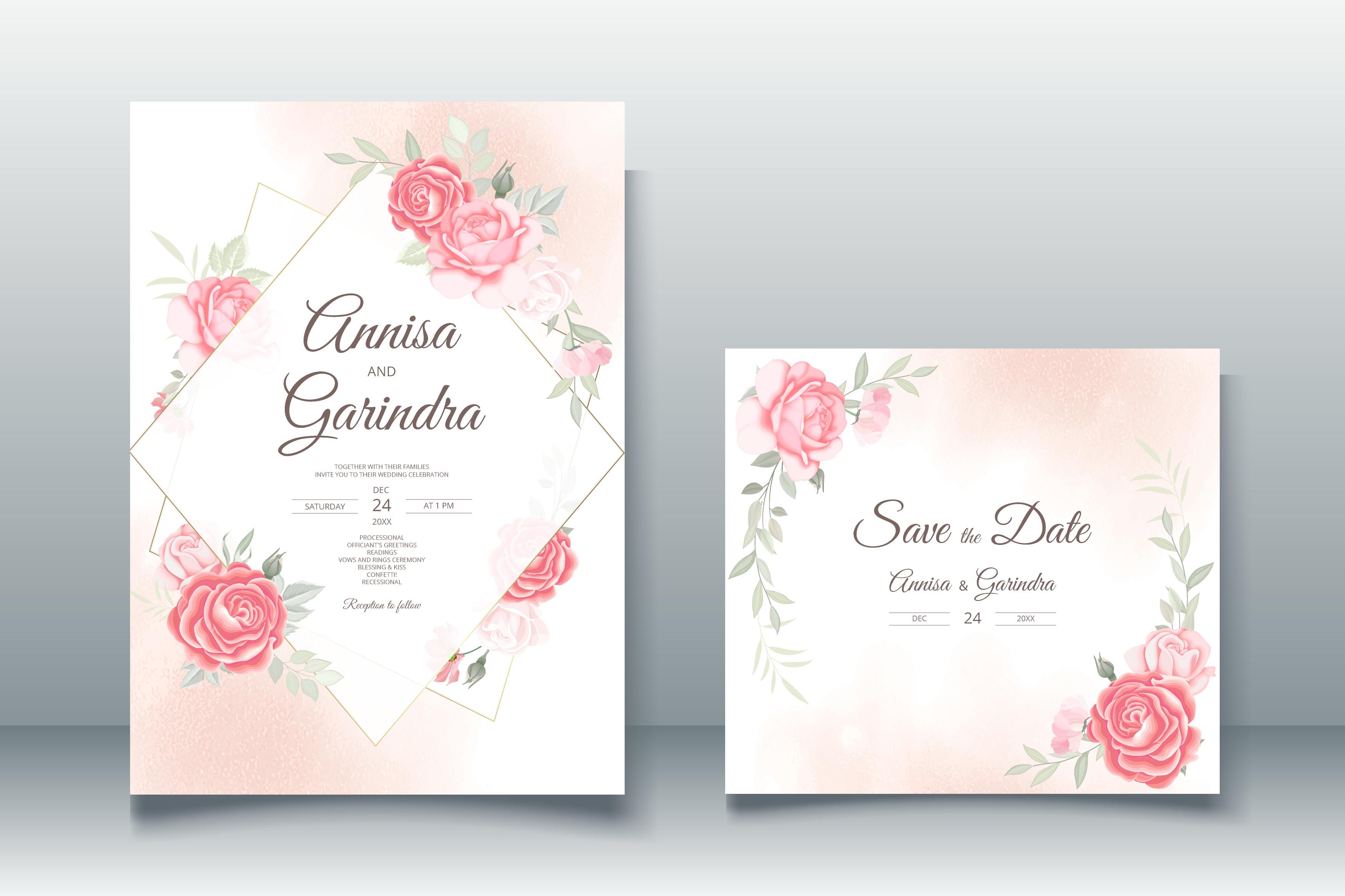 Wedding Invitation Beautiful Rose Floral
