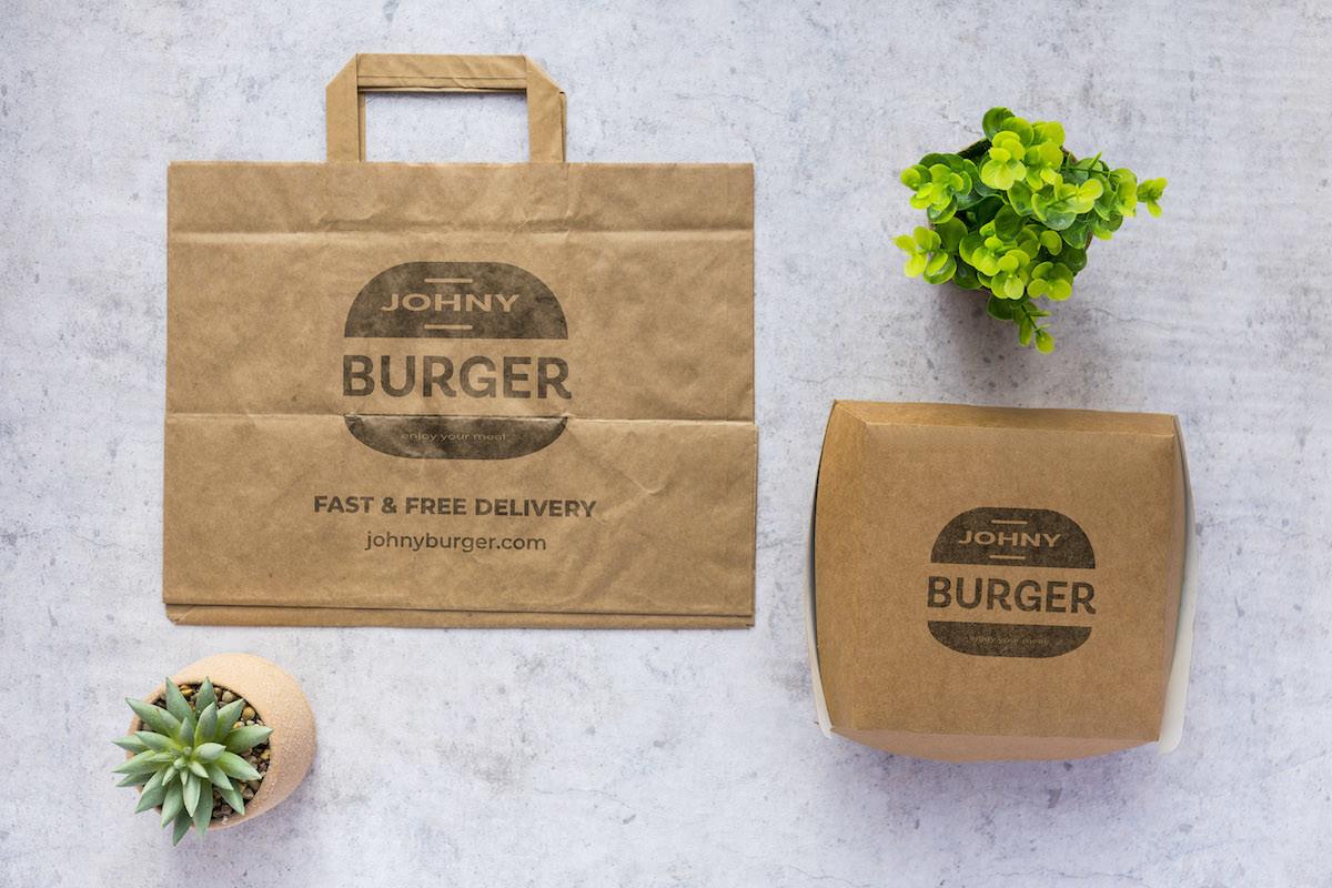 Craft Paper Bag and Hamburger Box Mockup
