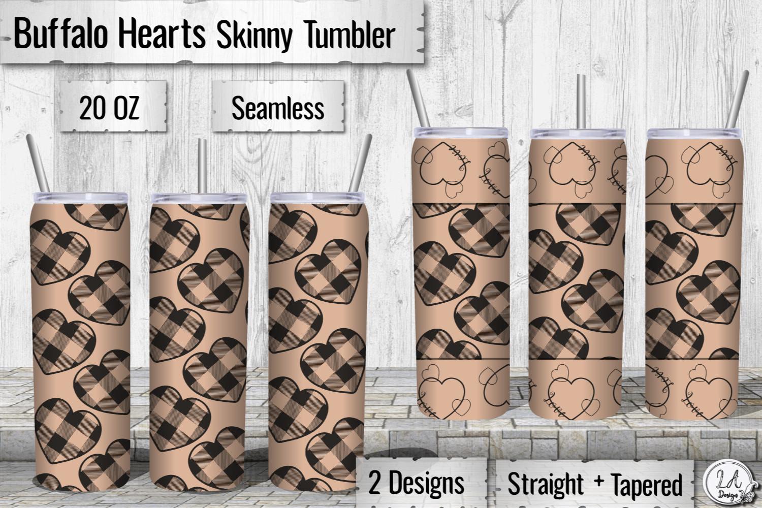 Bej Buffalo Plaid Heart Skinny Tumbler