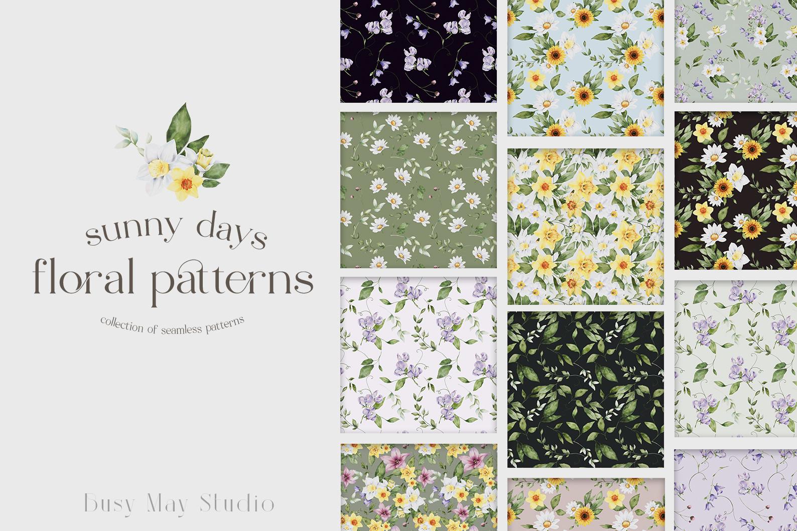 Spring Floral Seamless Patterns PNG JPEG