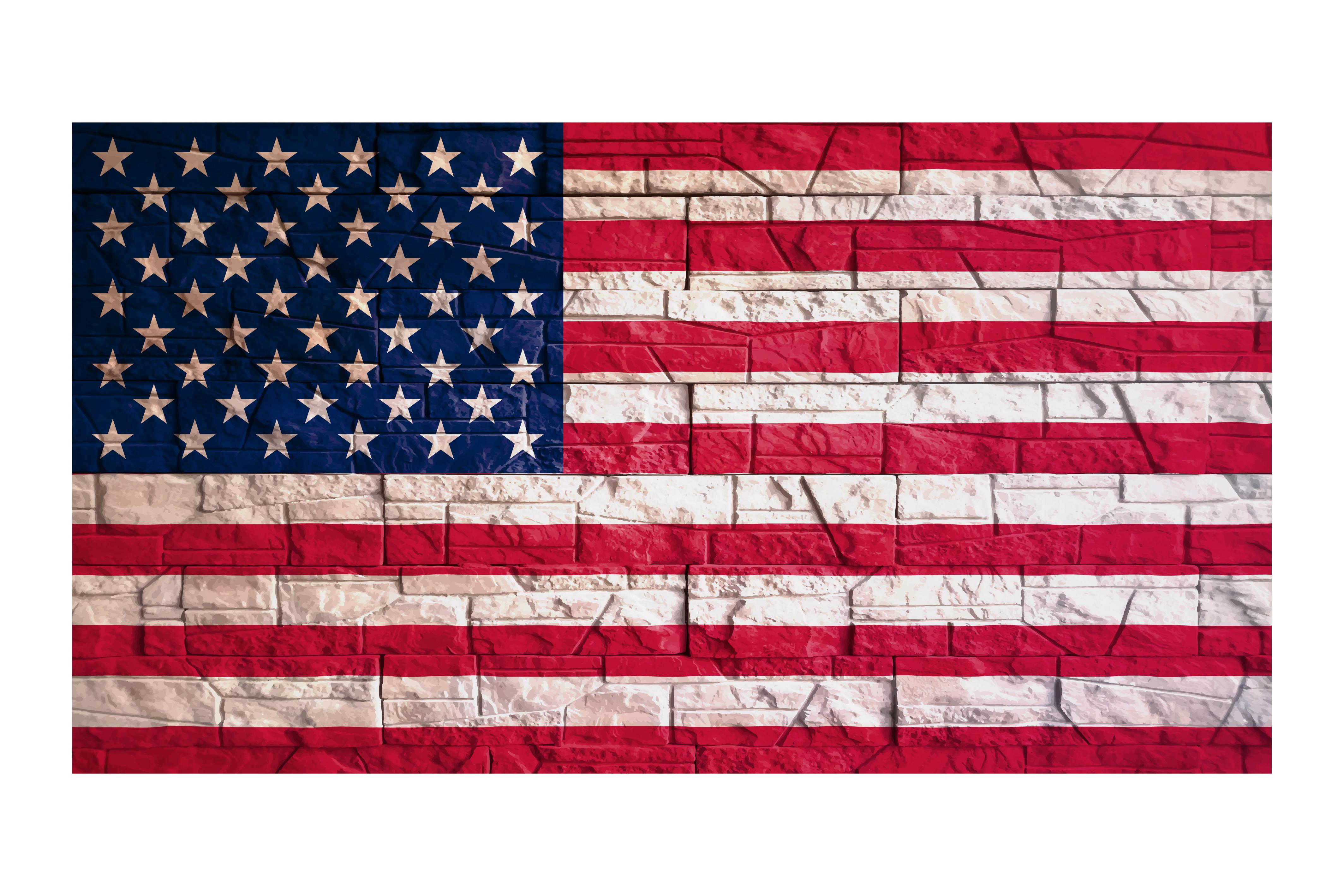 American Flag with Gray Stone Wall Tiles