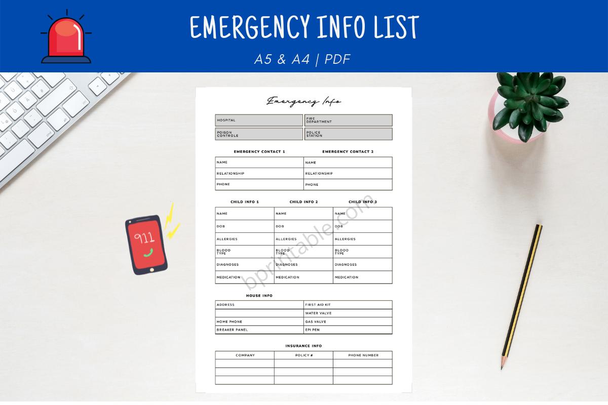 Emergency Info List Template
