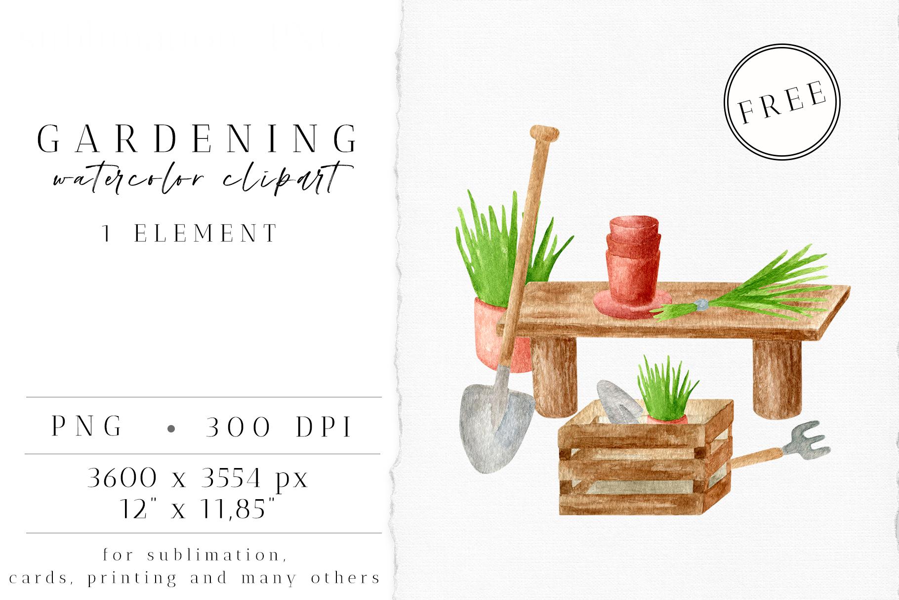 Gardening Tools Watercolor Clipart