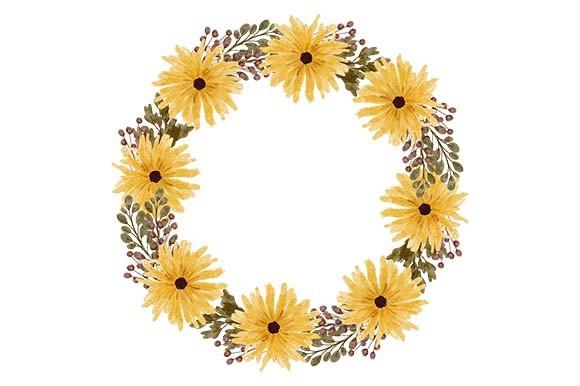 Watercolor Flower Wreath Circle Frame