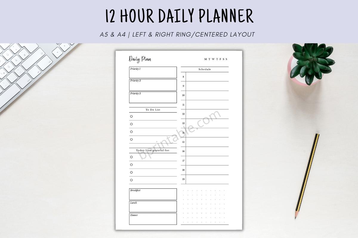 12 Hour Daily Planner Template
