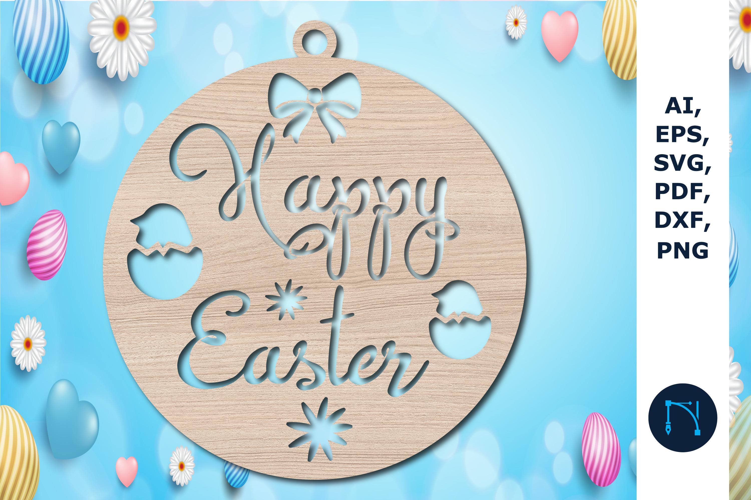 Happy Easter Round Sign Laser Cut Svg