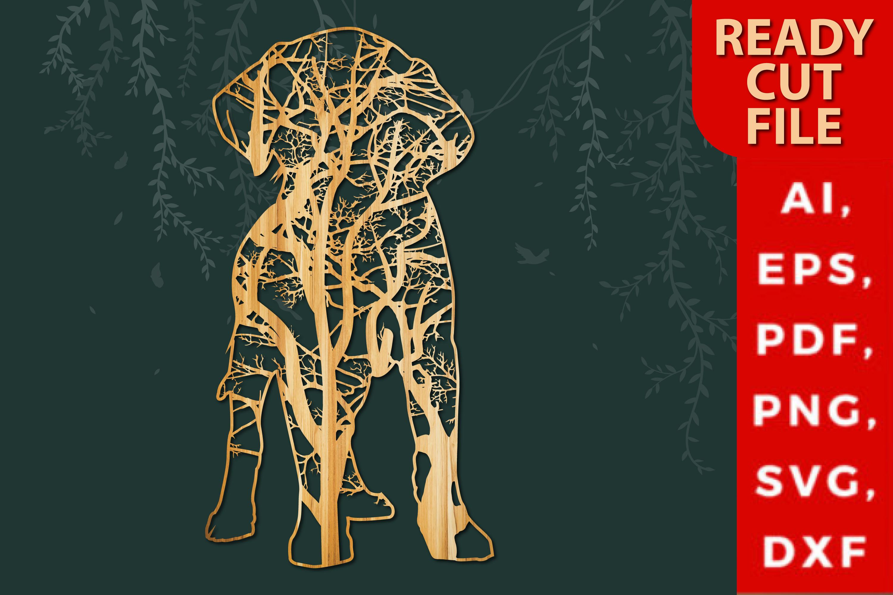 Laser Cut Dog Decor with Tree SVG File
