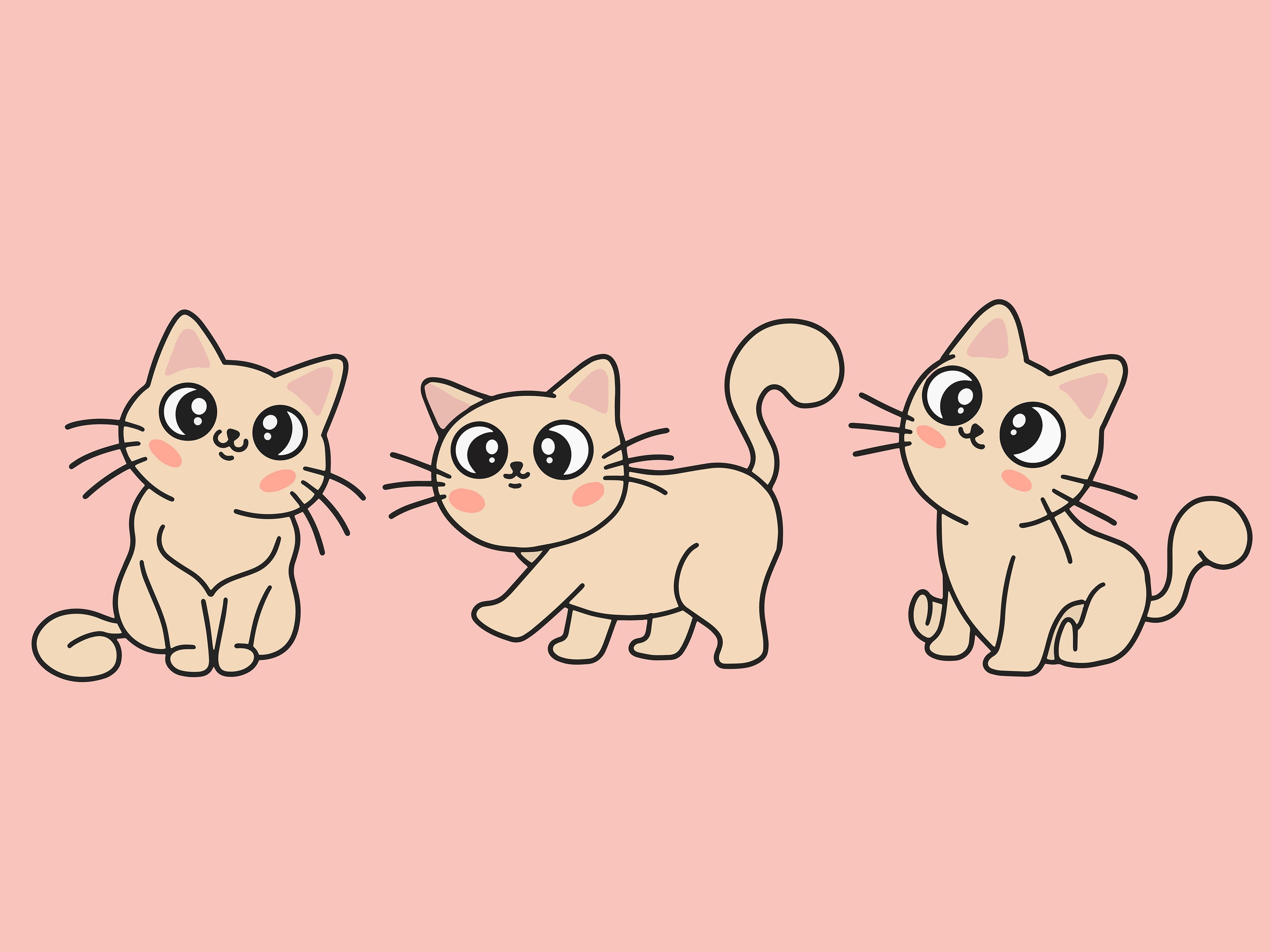 Set Cute Animal Cat Kitten Love Cartoon