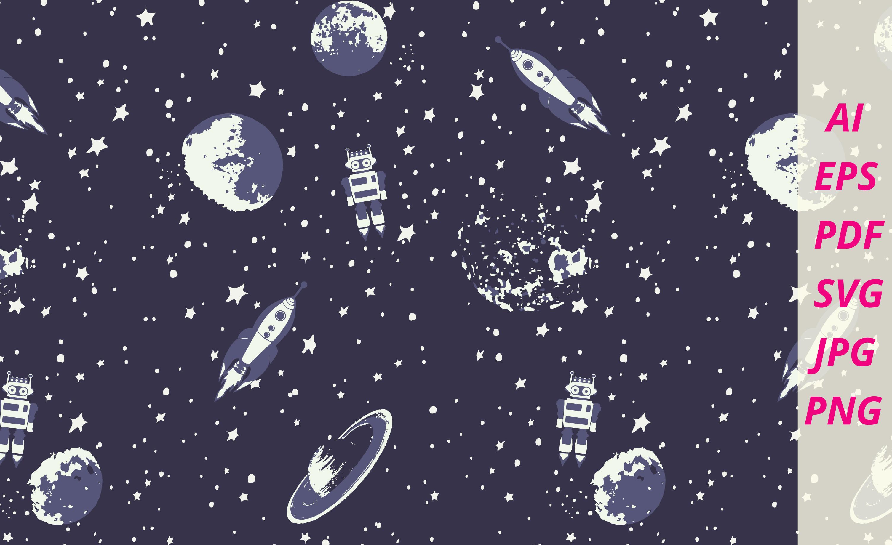 Rocket Spaceship Astronaut Stars Pattern