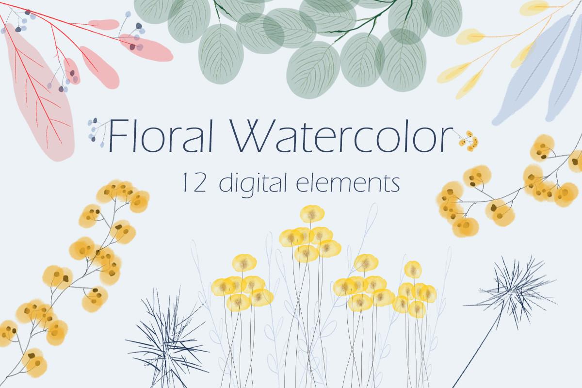 Digital Watercolor Clipart Leaves