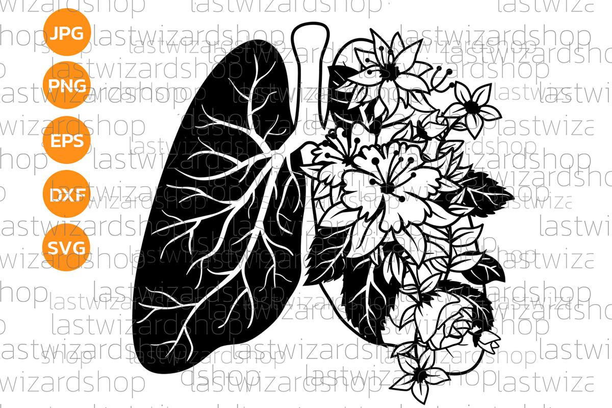 Floral Lungs Svg, Human Lung Silhouette