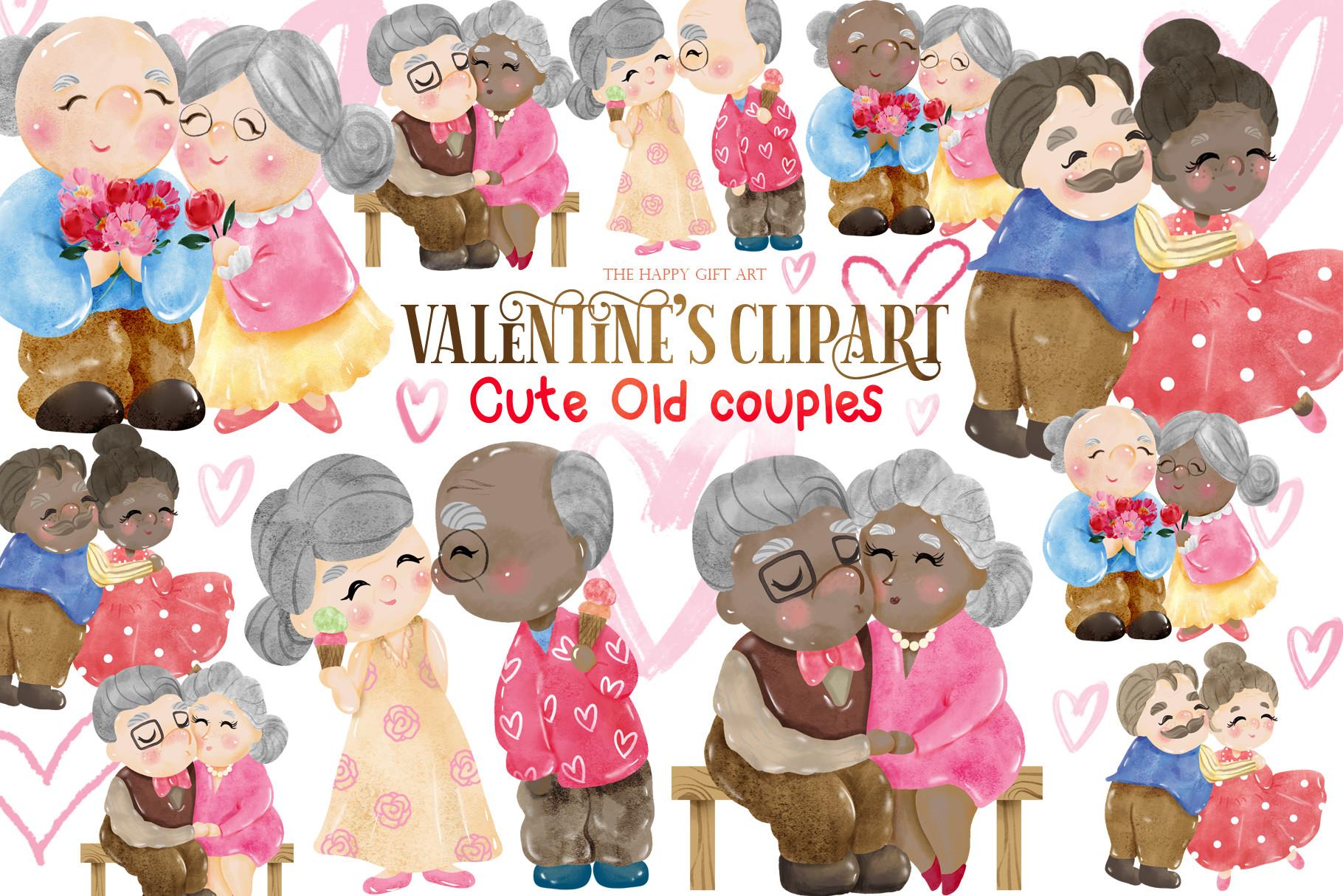 Valentine's Day Cute Old Couples Clipart
