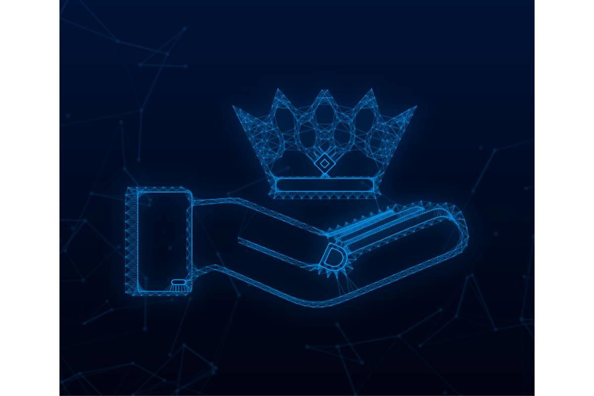 Neon Crown of King Hanging over Hands is