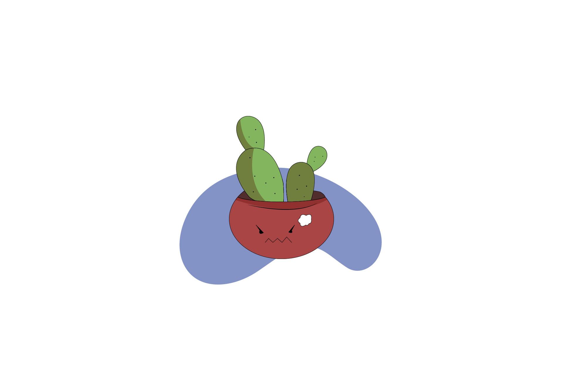 Kawaii Angry Cactus Face Hand Drawn Art