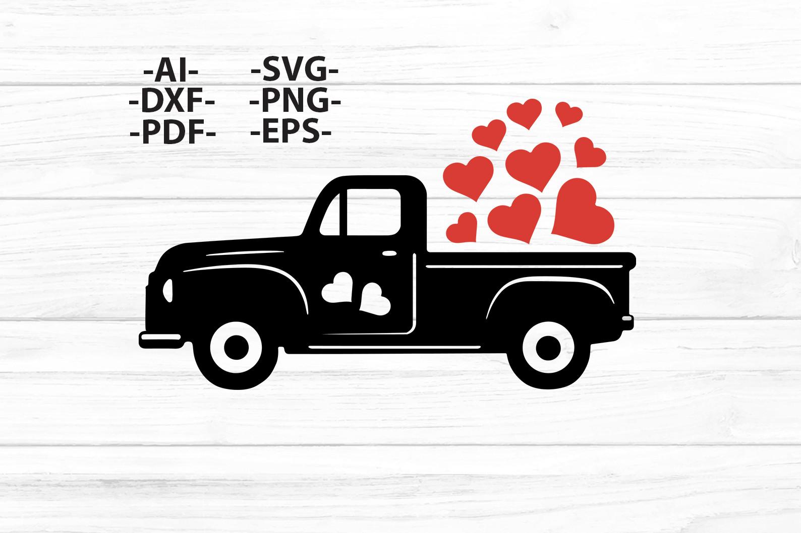 Valentine Truck Svg, Truck with Hearts