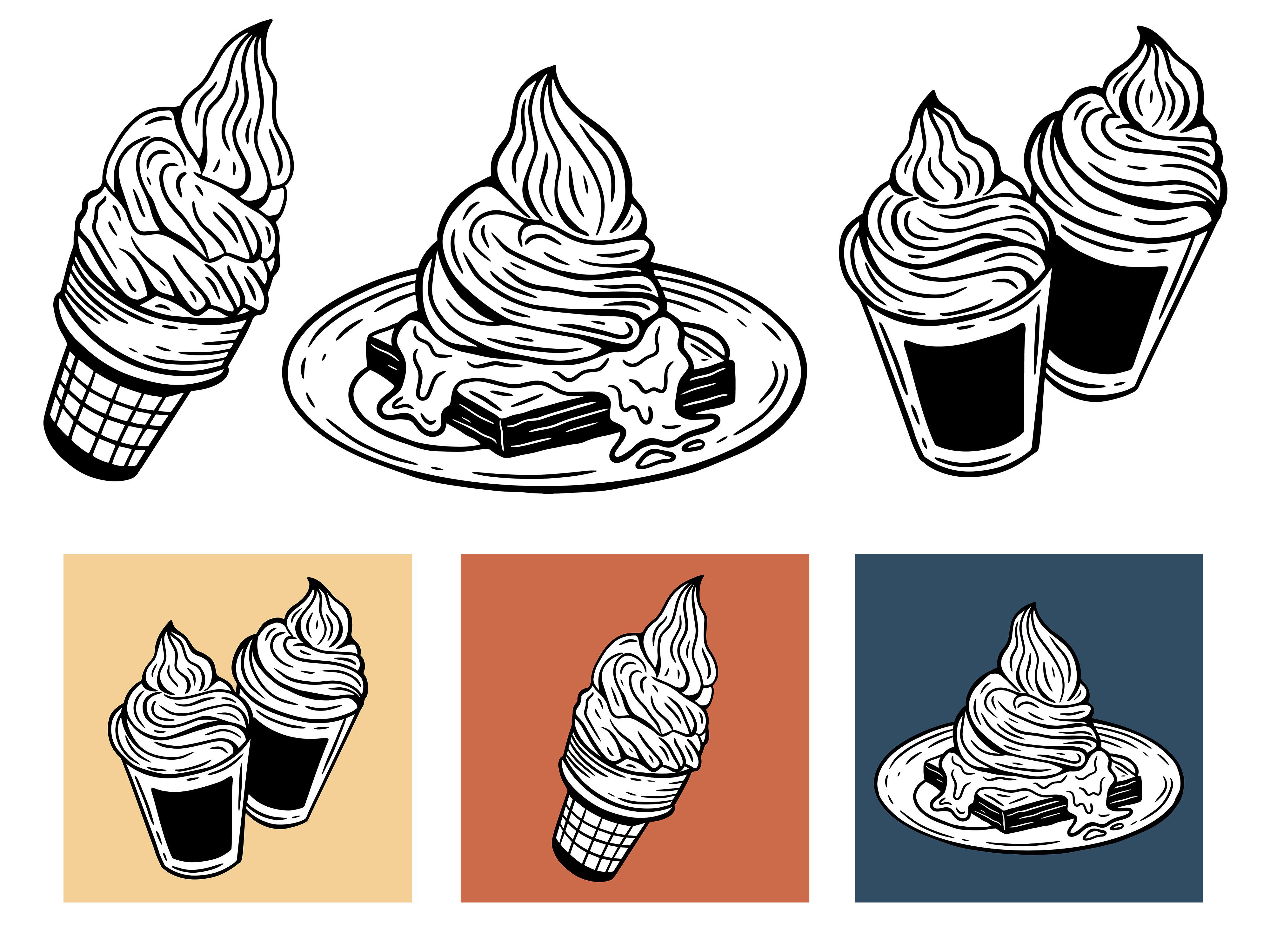 Set Line Art Food Ice Cream