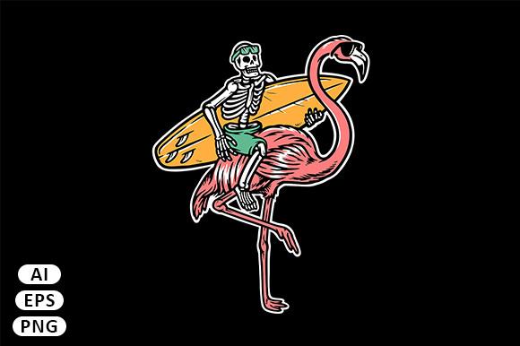 Skull and Flamingo Get Ready to Surf